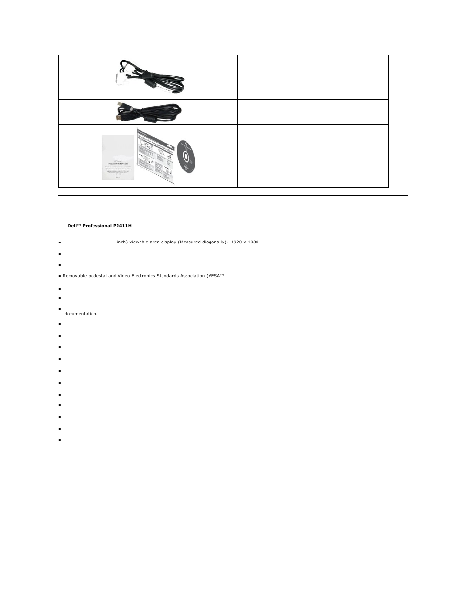 Product features, Identifying parts and controls, Front view | Dell P2411H Monitor User Manual | Page 3 / 37
