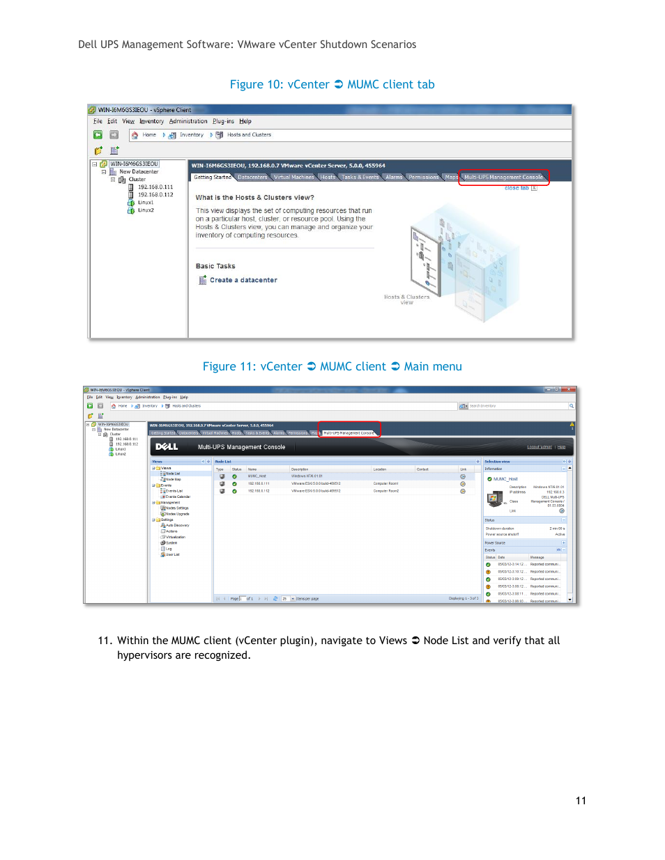 Figure 10: vcenter  mumc client tab, Figure 11: vcenter  mumc client  main menu | Dell UPS 500T User Manual | Page 11 / 20