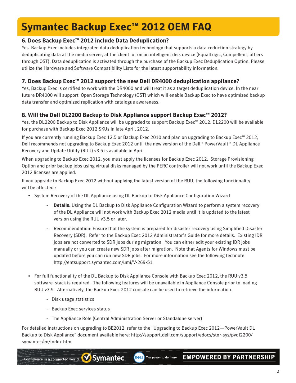 Symantec backup exec™ 2012 oem faq | Dell PowerVault DL2200 User Manual | Page 2 / 6