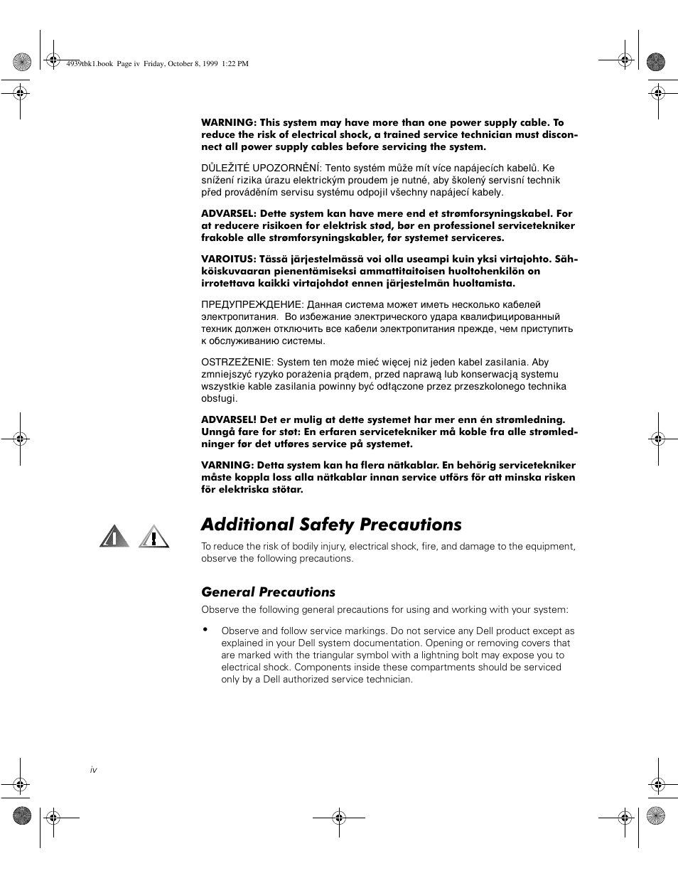 Additional safety precautions, General precautions | Dell PowerVault 51F (8P Fibre Channel Switch) User Manual | Page 6 / 98