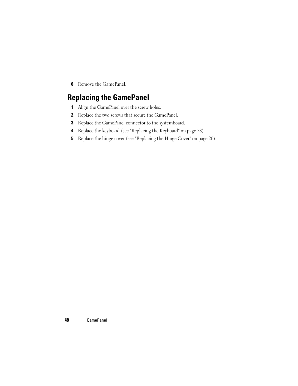 Replacing the gamepanel | Dell XPS M1730 (M1730, Late 2007) User Manual | Page 48 / 88