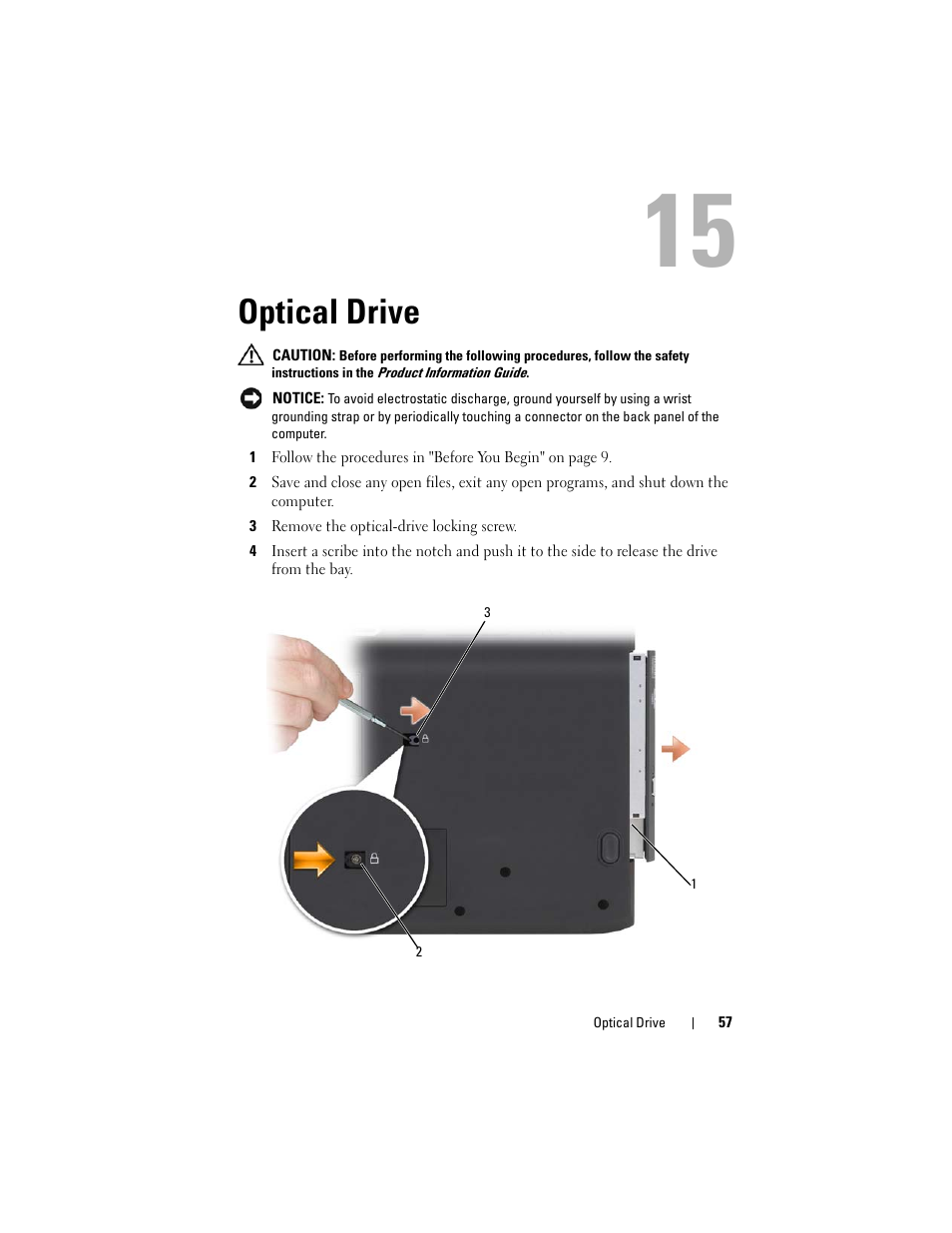 Optical drive | Dell XPS M1730 (M1730, Late 2007) User Manual | Page 57 / 88
