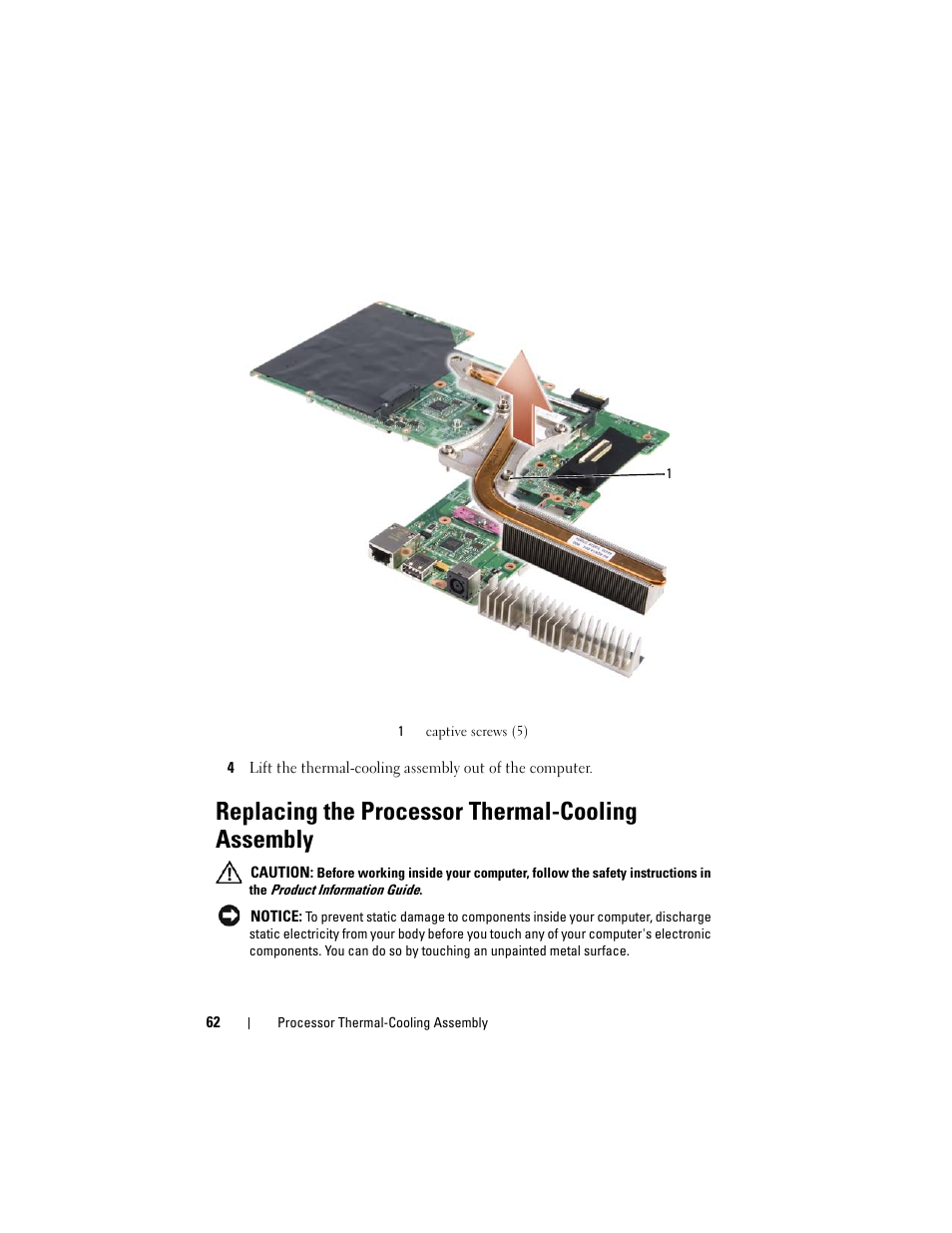Replacing the processor thermal-cooling assembly | Dell XPS M1730 (M1730, Late 2007) User Manual | Page 62 / 88