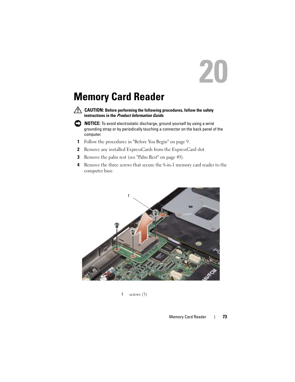 Memory card reader | Dell XPS M1730 (M1730, Late 2007) User Manual | Page 73 / 88