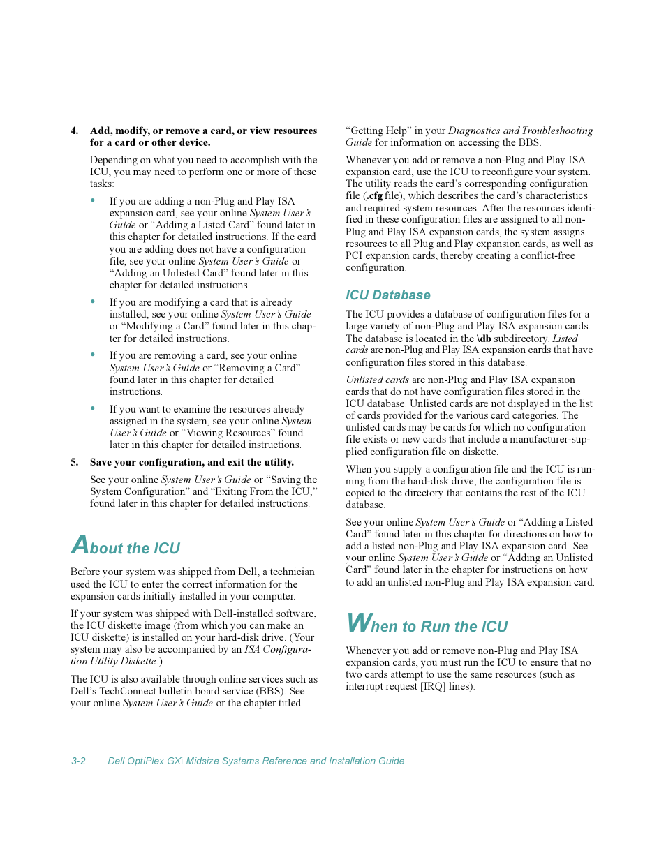 About the icu, Icu database, When to run the icu | About the icu -2, Icu database -2, When to run the icu -2, Bout the icu, Hen to run the icu | Dell OptiPlex Gxi User Manual | Page 46 / 140