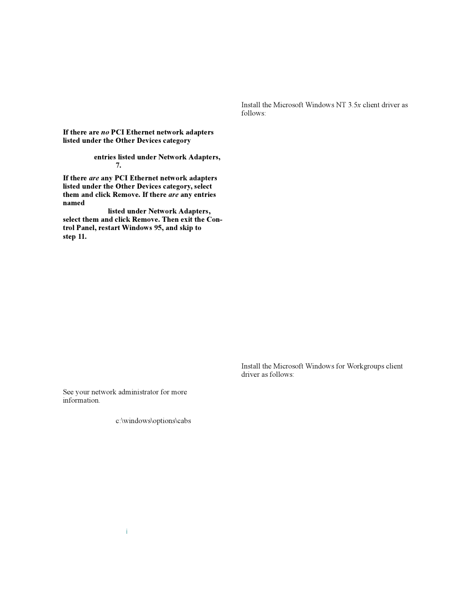 Microsoft windows nt 3.5x client driver -4, Microsoft windows for workgroups client driver -4, Microsoft windows nt 3.5 | Client driver, Microsoft windows for workgroups client driver | Dell OptiPlex Gxi User Manual | Page 60 / 140