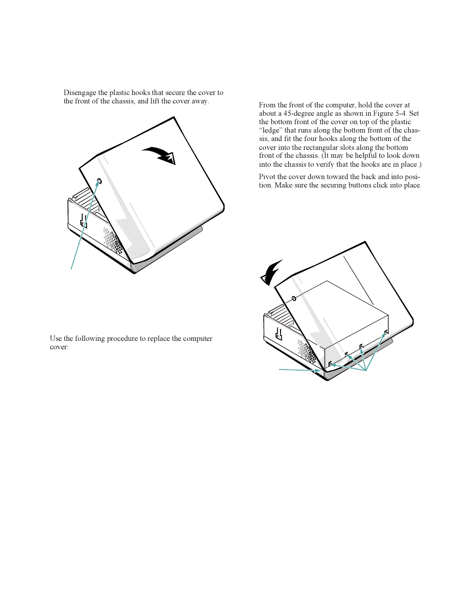 Replacing the computer cover, Replacing the computer cover -3, Figure 5-3 | Removing the computer cover -3, Figure 5-4, Eplacing the computer cover | Dell OptiPlex Gxi User Manual | Page 67 / 140