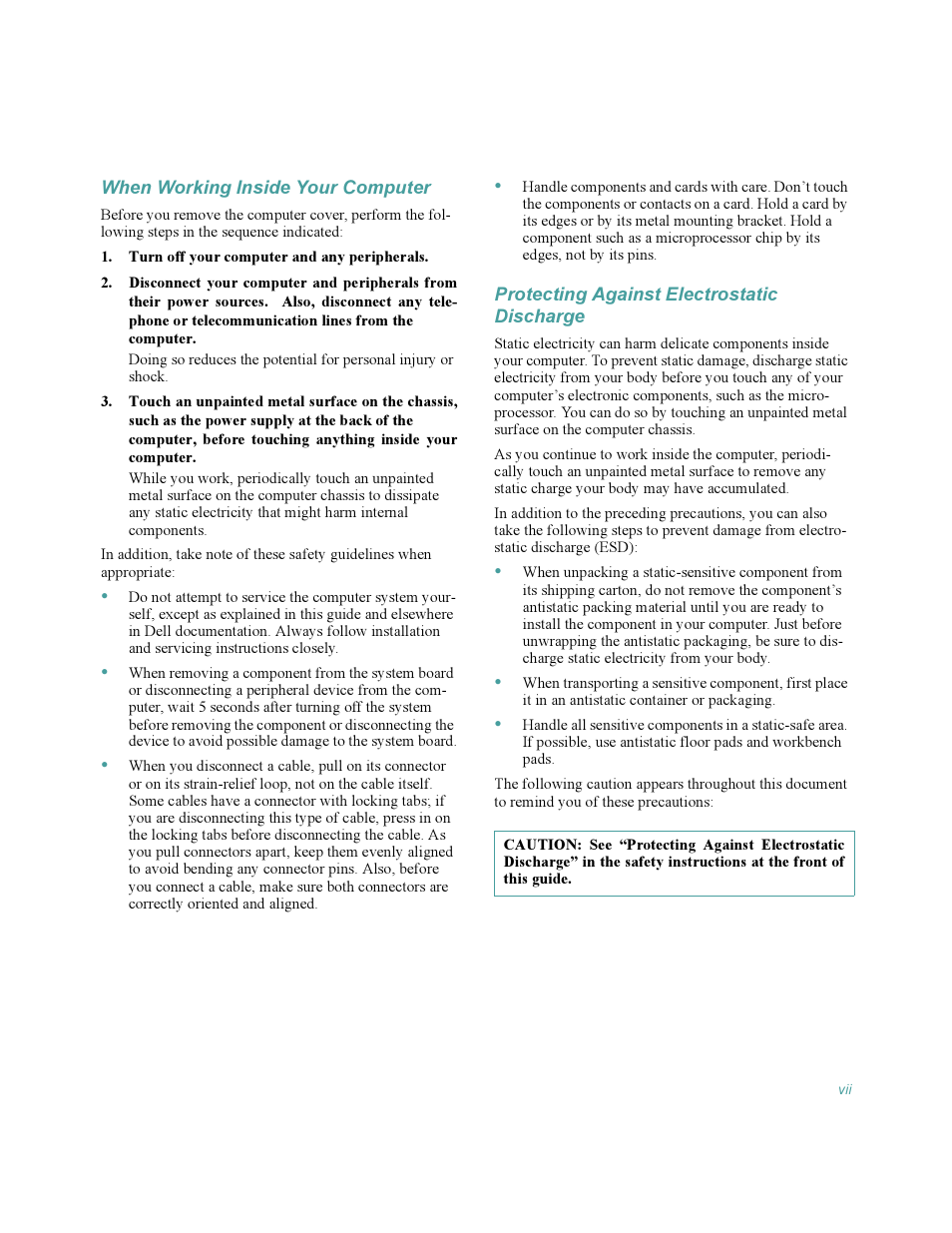 When working inside your computer, Protecting against electrostatic discharge | Dell OptiPlex Gxi User Manual | Page 7 / 140