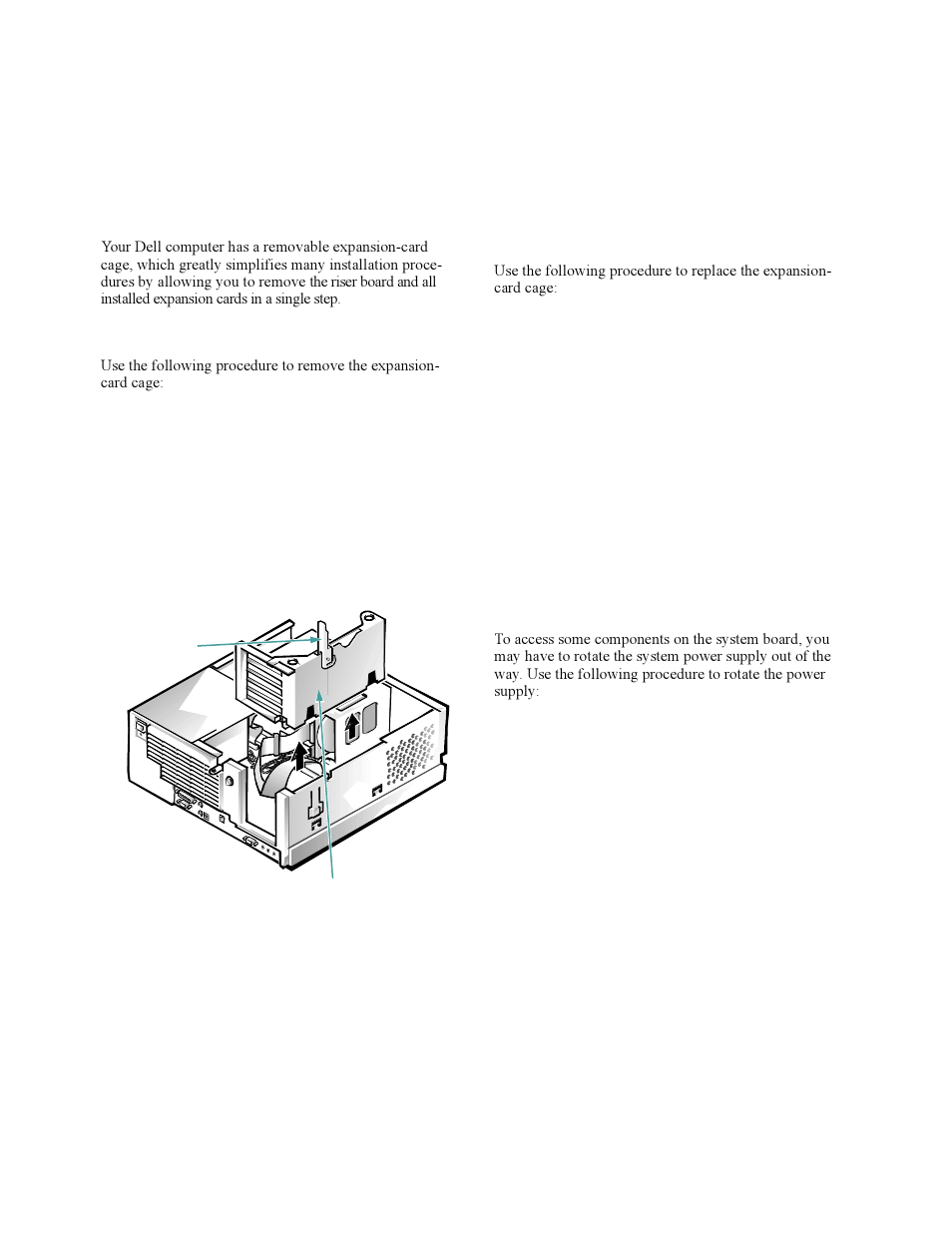 Removing and replacing the expansion-card cage, Removing the expansion-card cage, Replacing the expansion-card cage | Removing and replacing the expansion-card cage -11, Removing the expansion-card cage -11, Replacing the expansion-card cage -11, Figure 5-8, Removing the expansion- card cage5-11, Emoving and replacing the expansion-card cage | Dell OptiPlex Gxi User Manual | Page 77 / 140