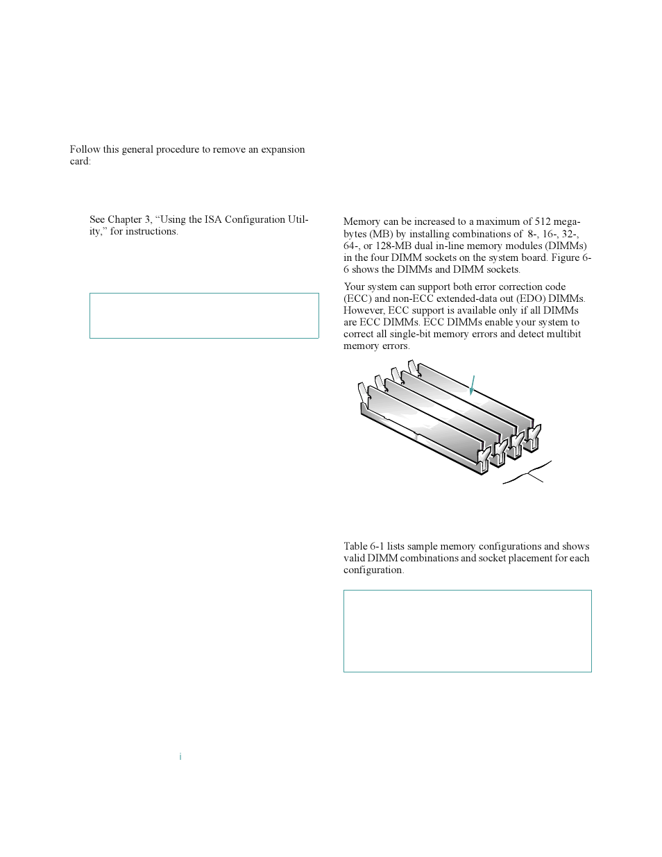 Removing an expansion card, Adding memory, Removing an expansion card -4 | Adding memory -4, Figure 6-6, Dimms and dimm sockets -4 | Dell OptiPlex Gxi User Manual | Page 82 / 140