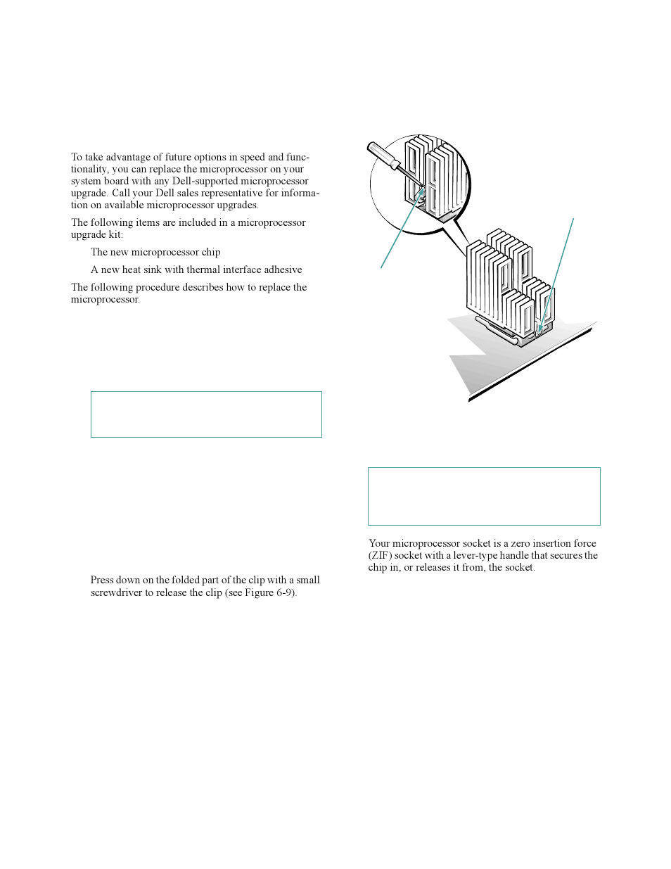 Upgrading the microprocessor, Upgrading the microprocessor -7, Figure 6-9 | Microprocessor heat sink -7, Pgrading the microprocessor | Dell OptiPlex Gxi User Manual | Page 85 / 140