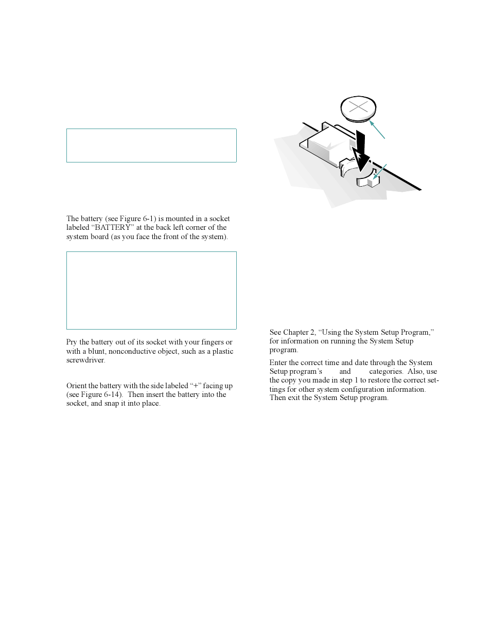 Figure 6-14, System battery and battery socket -11 | Dell OptiPlex Gxi User Manual | Page 89 / 140