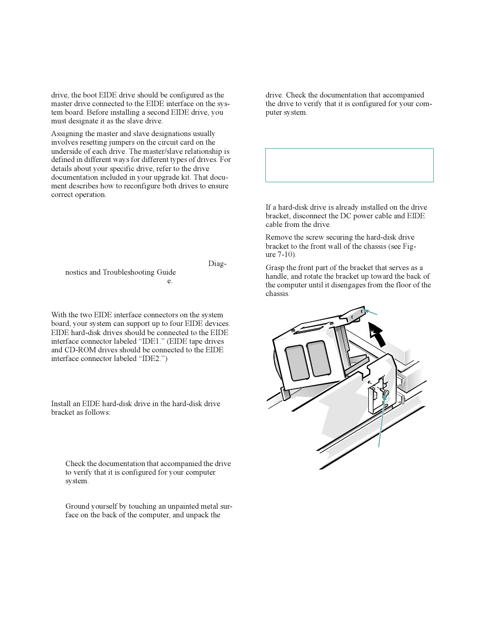 Figure 7-10, Removing the hard-disk drive bracket -7 | Dell OptiPlex Gxi User Manual | Page 97 / 140