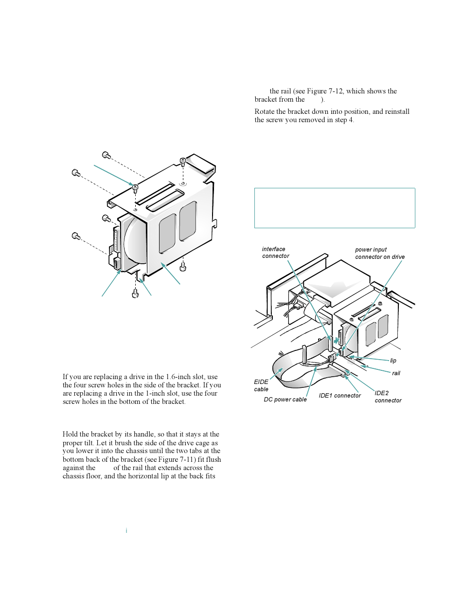 Figure 7-11, Inserting the hard-disk drive in the bracket -8, Figure 7-12 | Attaching hard-disk drive cables -8 | Dell OptiPlex Gxi User Manual | Page 98 / 140