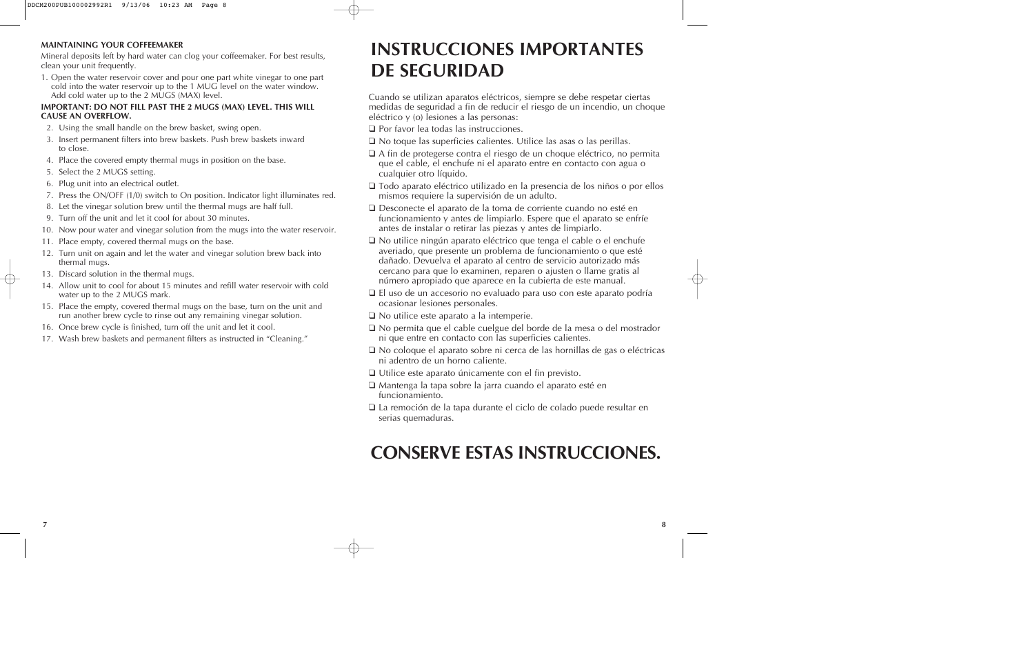 Instrucciones importantes de seguridad, Conserve estas instrucciones | Black & Decker DDCM200 User Manual | Page 5 / 15