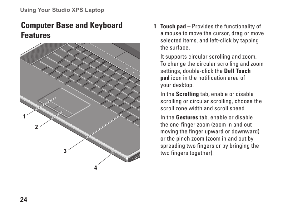 Computer base and keyboard features | Dell Studio XPS M1640 (Mid 2010) User Manual | Page 26 / 80