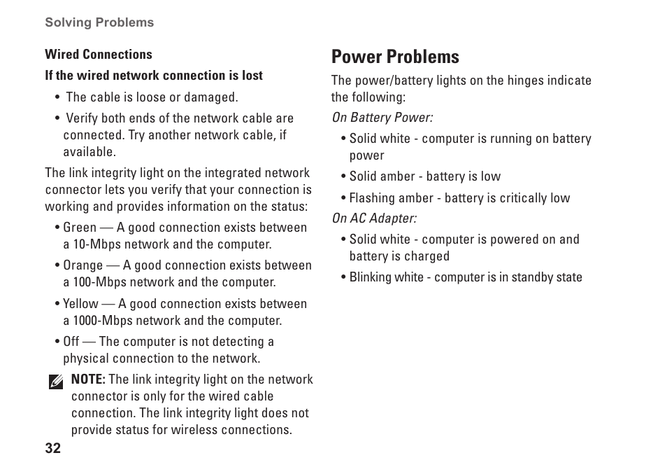 Power problems | Dell Studio XPS M1640 (Mid 2010) User Manual | Page 34 / 80