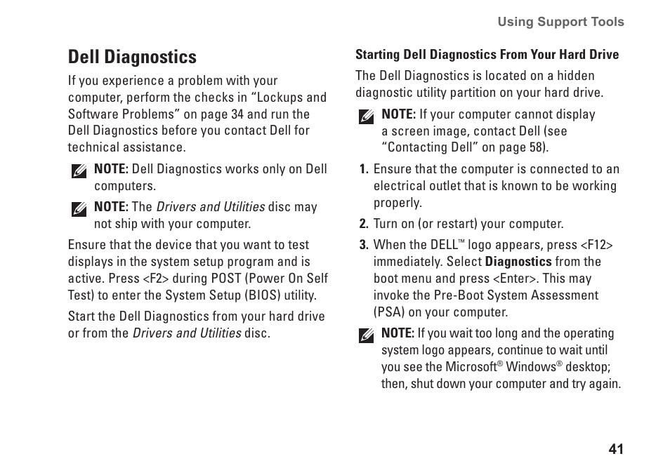 Dell diagnostics | Dell Studio XPS M1640 (Mid 2010) User Manual | Page 43 / 80