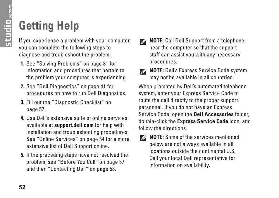 Getting help | Dell Studio XPS M1640 (Mid 2010) User Manual | Page 54 / 80
