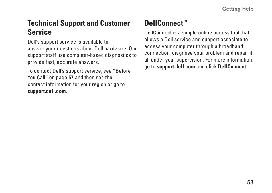 Technical support and customer service, Dellconnect, Technical support and customer | Service dellconnect | Dell Studio XPS M1640 (Mid 2010) User Manual | Page 55 / 80