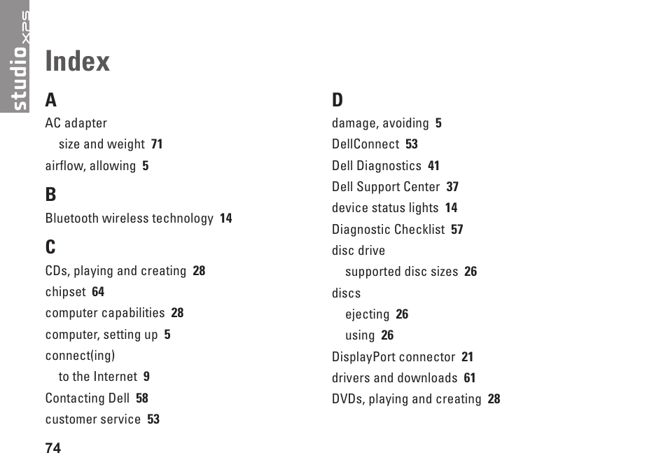 Index | Dell Studio XPS M1640 (Mid 2010) User Manual | Page 76 / 80
