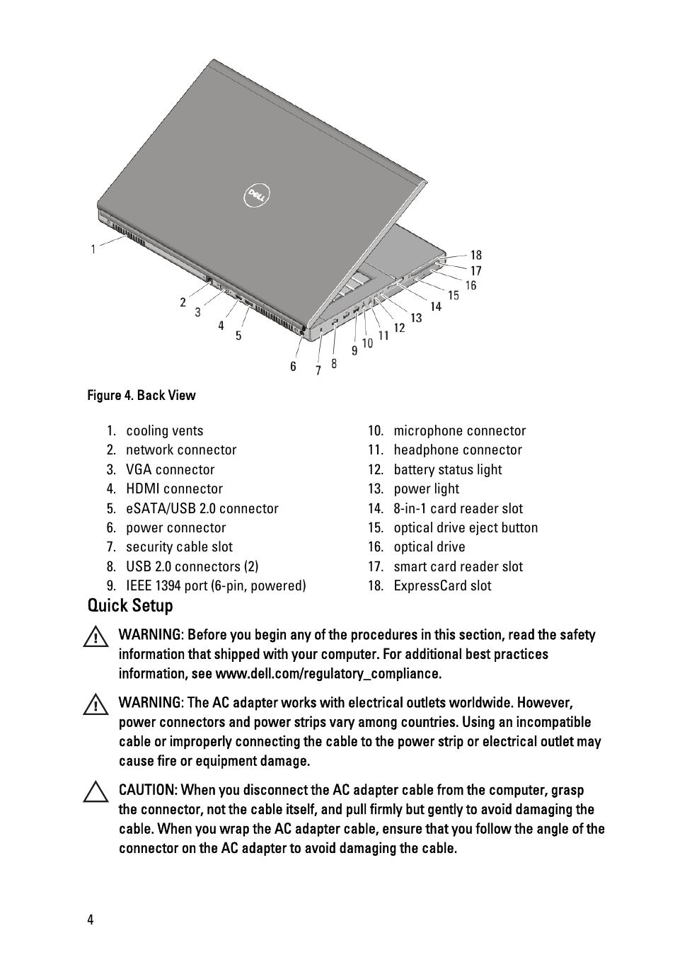 Quick setup | Dell Precision M6600 (Mid 2011) User Manual | Page 4 / 11
