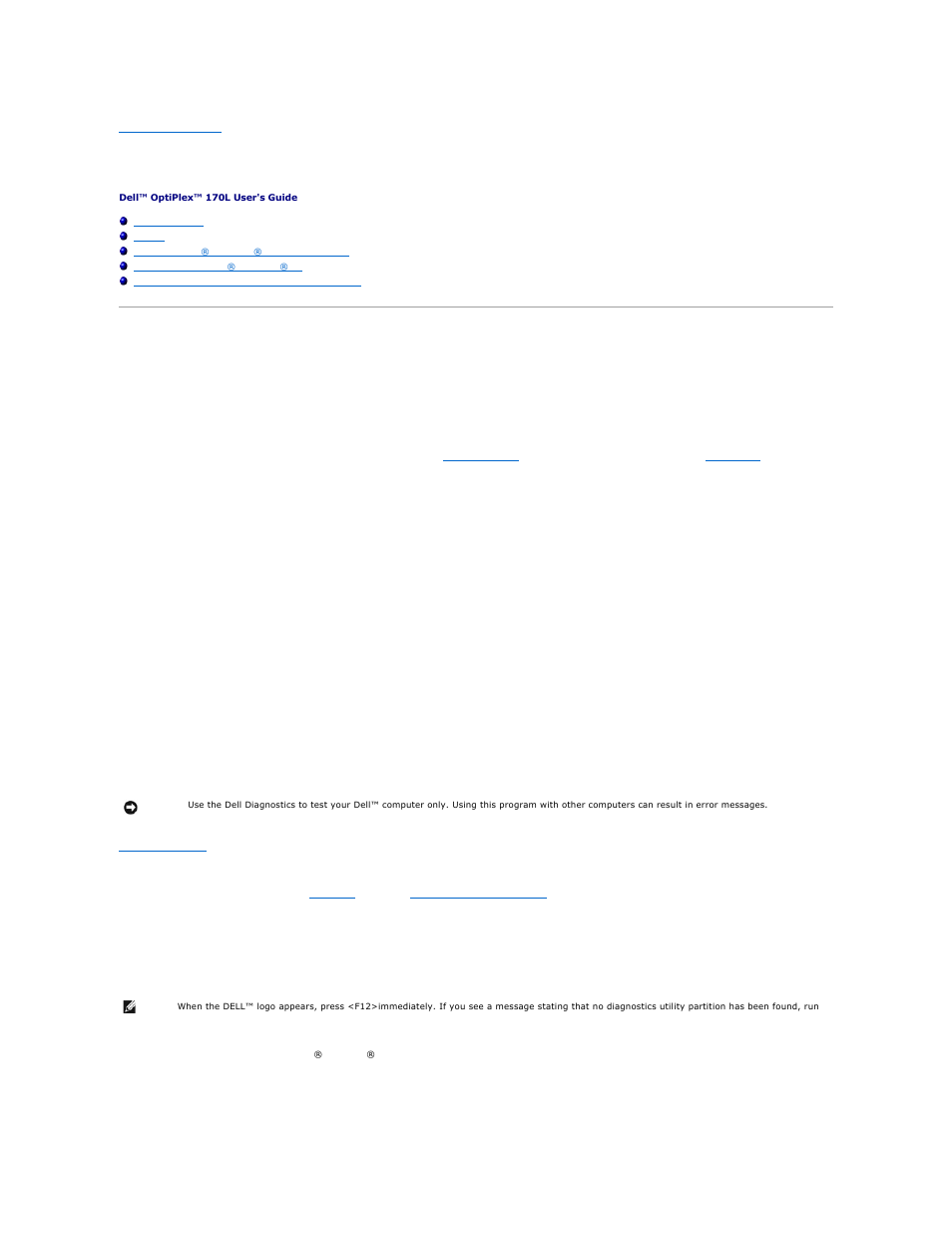 Advanced troubleshooting, Dell diagnostics, When to use the dell diagnostics | Starting the dell diagnostics | Dell OptiPlex 170L User Manual | Page 3 / 143