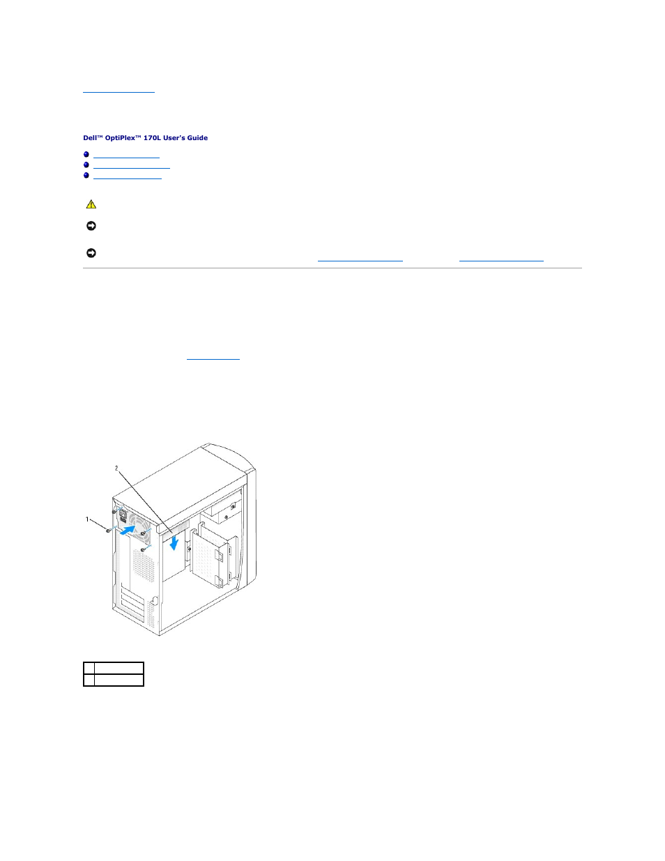Power supply, Mini-tower computer, Replacing the power supply | Dell OptiPlex 170L User Manual | Page 60 / 143