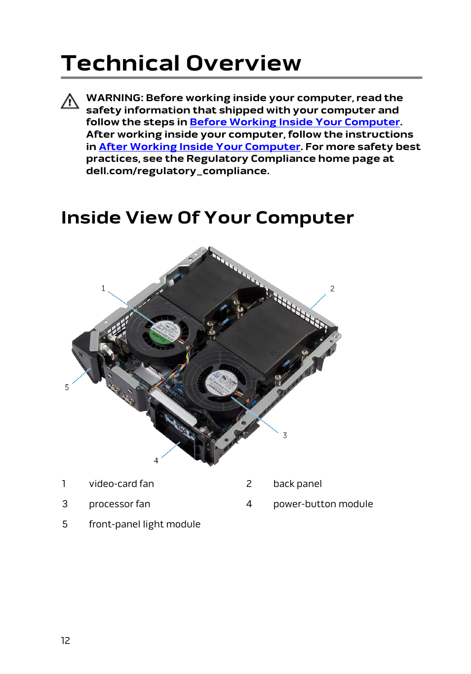 Technical overview, Inside view of your computer | Dell Alienware Alpha (Late 2014) User Manual | Page 12 / 87