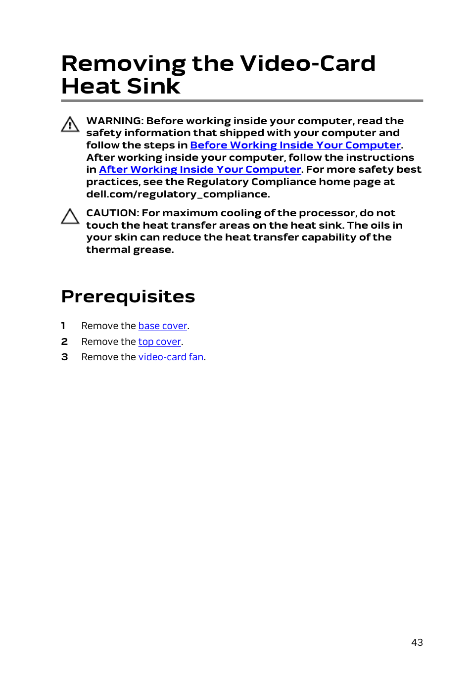 Removing the video-card heat sink, Prerequisites | Dell Alienware Alpha (Late 2014) User Manual | Page 43 / 87