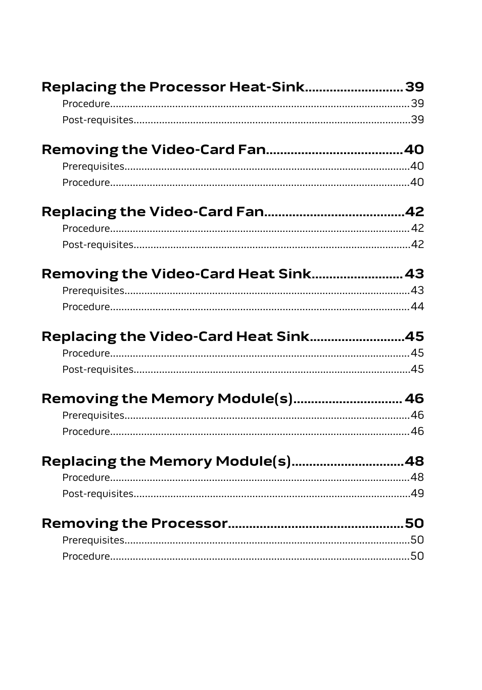 Replacing the processor heat-sink, Removing the video-card fan, Replacing the video-card fan | Removing the video-card heat sink, Replacing the video-card heat sink, Removing the processor | Dell Alienware Alpha (Late 2014) User Manual | Page 5 / 87