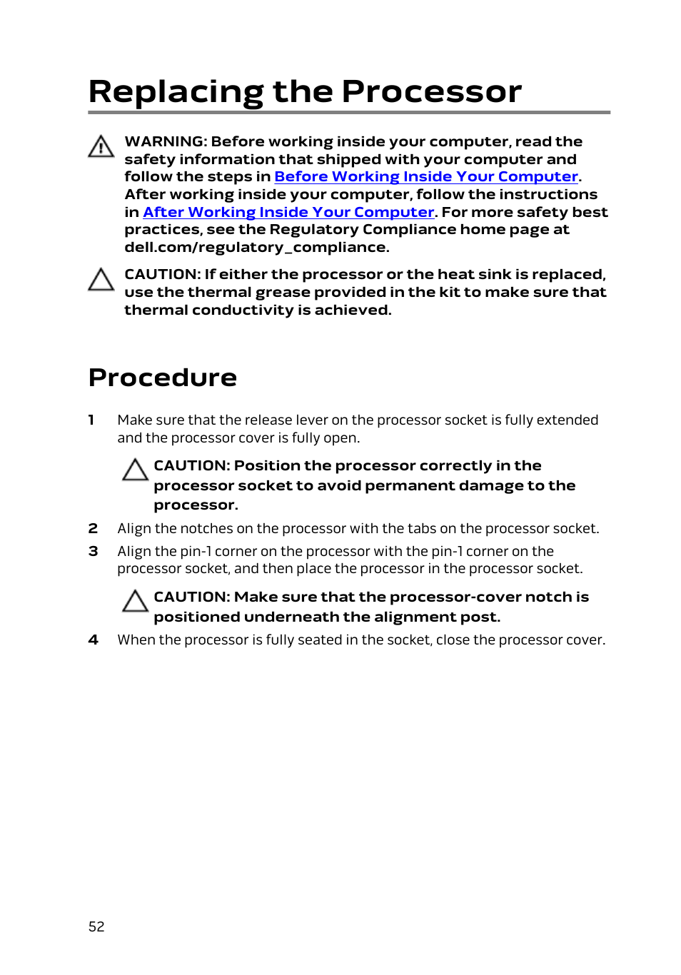 Replacing the processor, Procedure | Dell Alienware Alpha (Late 2014) User Manual | Page 52 / 87