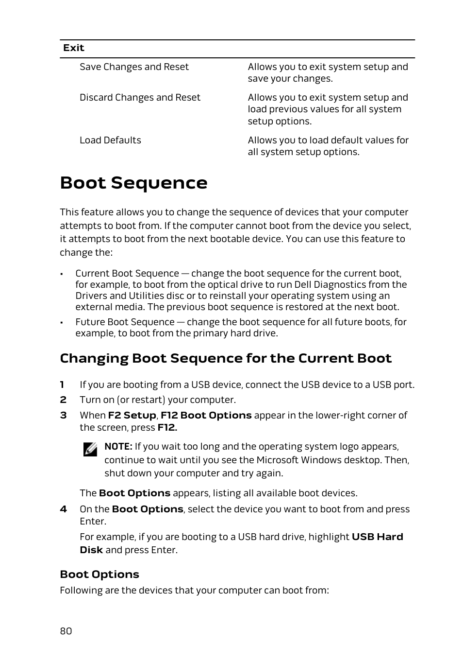 Boot sequence, Changing boot sequence for the current boot | Dell Alienware Alpha (Late 2014) User Manual | Page 80 / 87