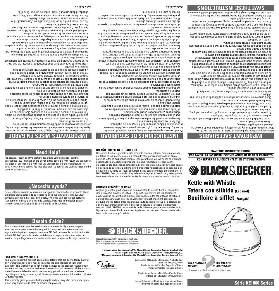 Black & Decker KE1000 User Manual | 2 pages