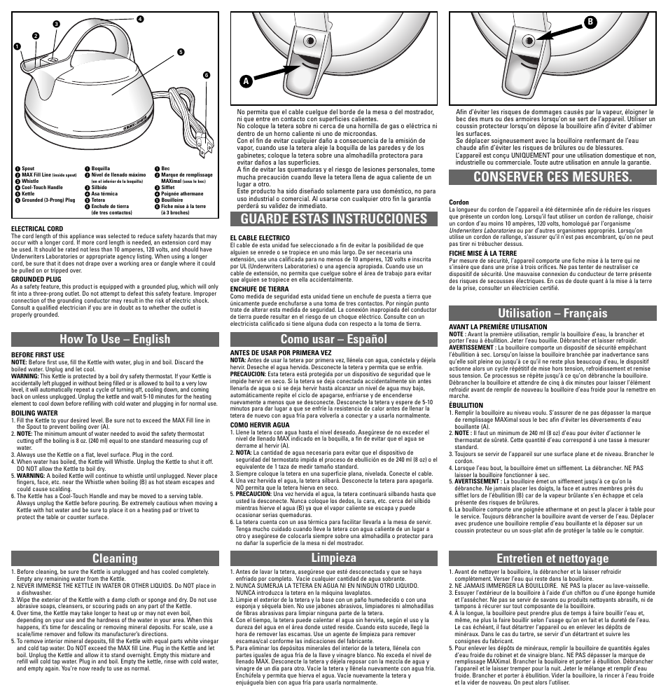 Guarde estas instrucciones conserver ces mesures, Como usar – español utilisation – français | Black & Decker KE1000 User Manual | Page 2 / 2