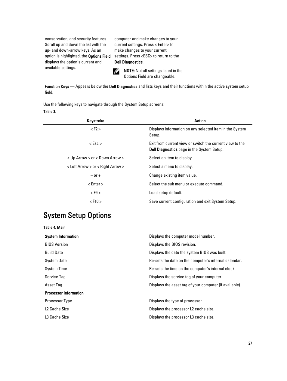 System setup options | Dell Vostro 270s (Late 2012) User Manual | Page 27 / 41