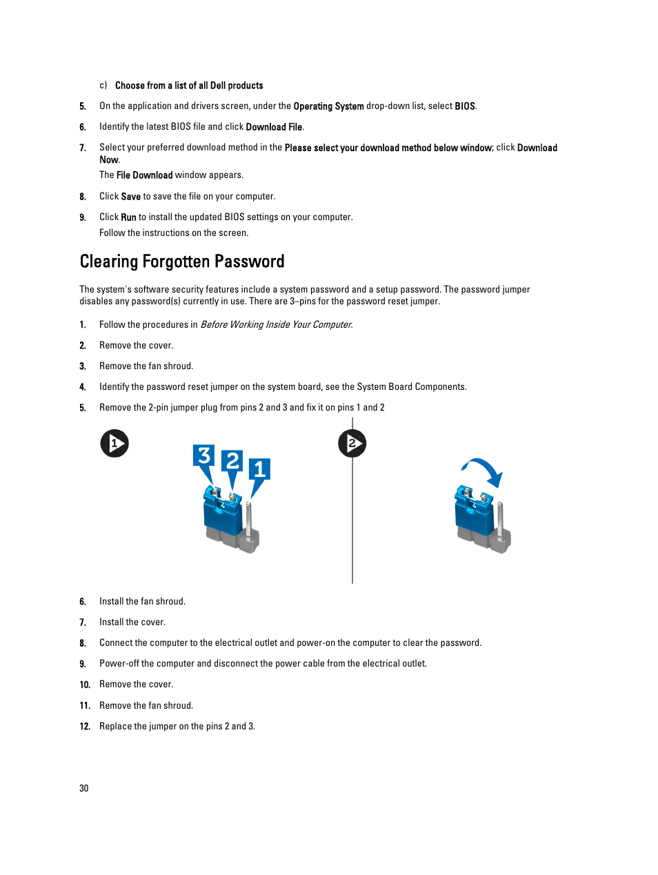 Clearing forgotten password | Dell Vostro 270s (Late 2012) User Manual | Page 30 / 41