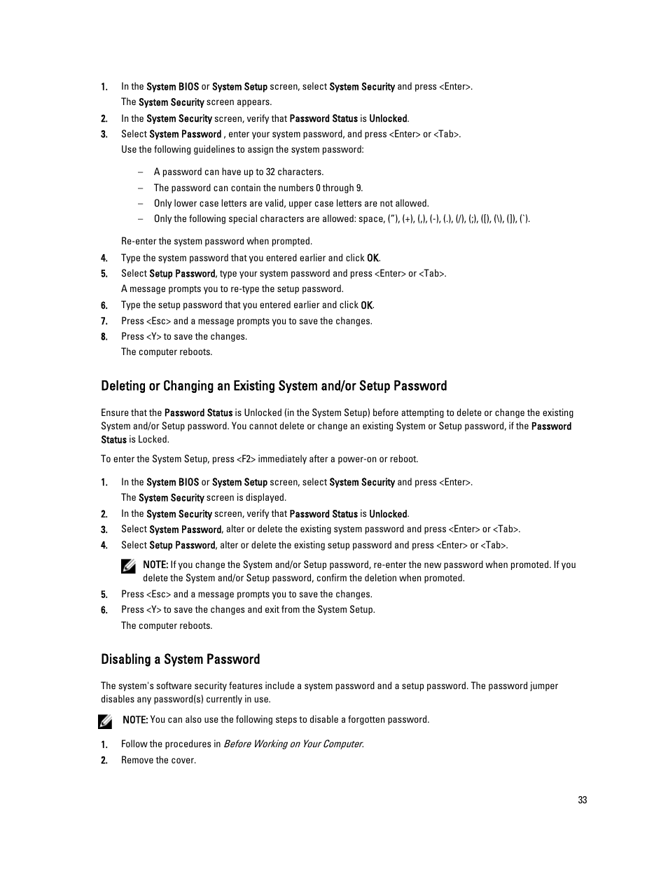 Disabling a system password | Dell Vostro 270s (Late 2012) User Manual | Page 33 / 41