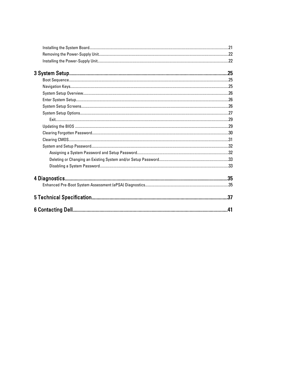 3 system setup, 4 diagnostics, 5 technical specification 6 contacting dell | Dell Vostro 270s (Late 2012) User Manual | Page 4 / 41