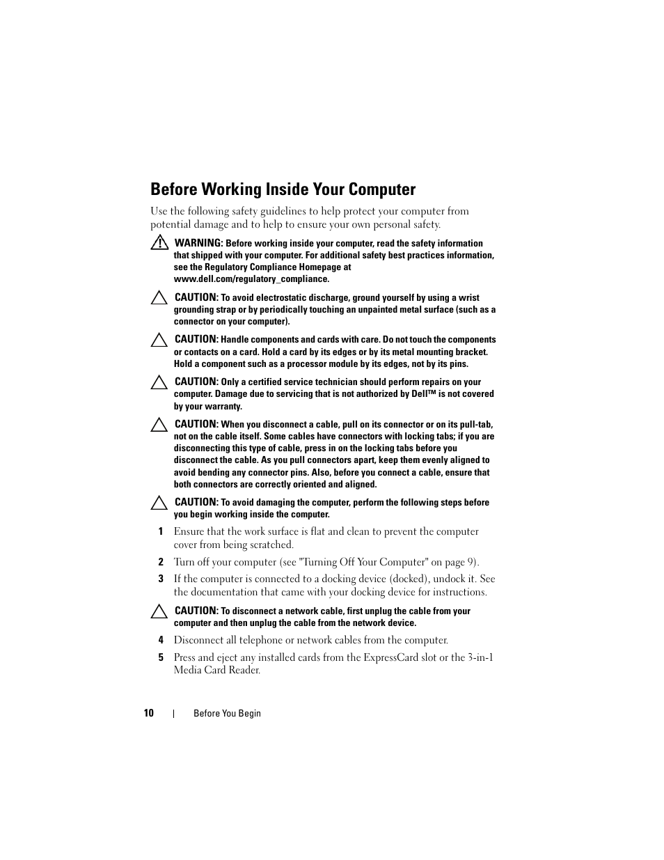 Before working inside your computer | Dell Inspiron 1428 (Late 2009) User Manual | Page 10 / 82