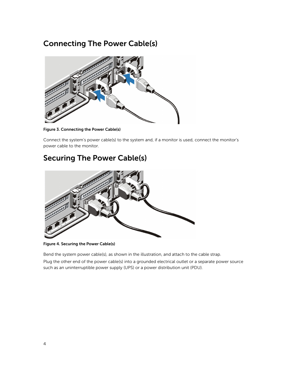 Connecting the power cable(s), Securing the power cable(s) | Dell PowerVault DR6000 User Manual | Page 4 / 9