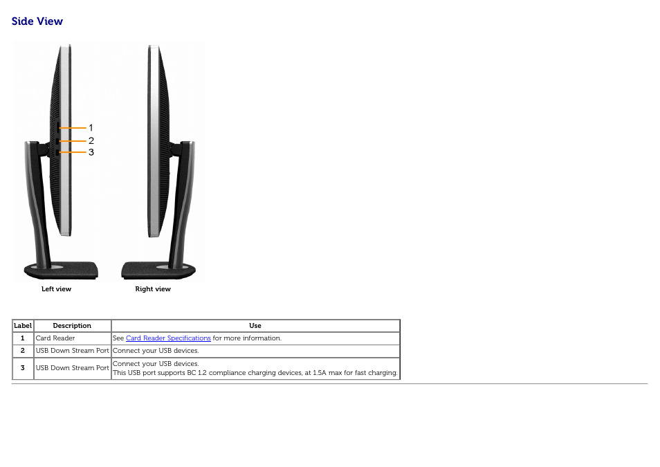 Side view | Dell U3014 Monitor User Manual | Page 10 / 72