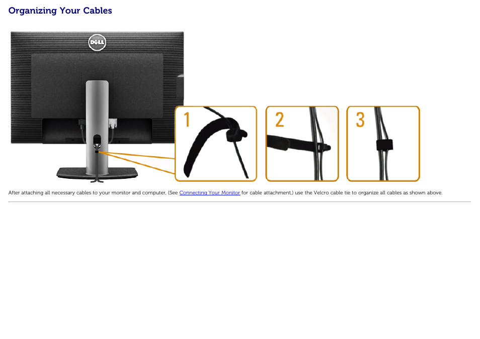 Organizing your cables | Dell U3014 Monitor User Manual | Page 31 / 72