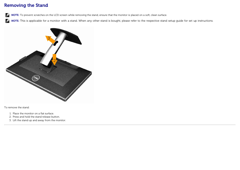 Removing the stand | Dell U3014 Monitor User Manual | Page 33 / 72