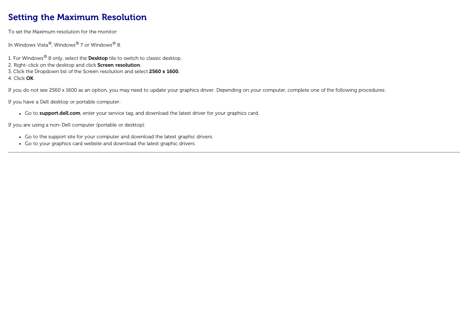 Setting the maximum resolution | Dell U3014 Monitor User Manual | Page 60 / 72