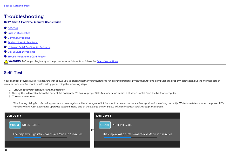 Troubleshooting, Self-test | Dell U3014 Monitor User Manual | Page 63 / 72