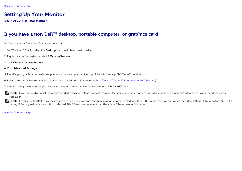 Setting up your monitor | Dell U3014 Monitor User Manual | Page 72 / 72