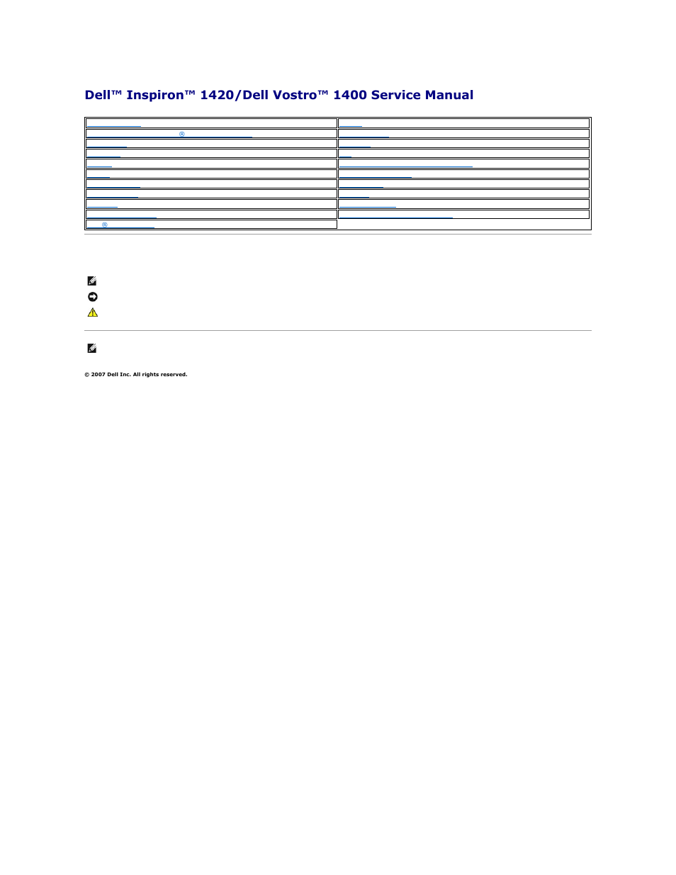 Dell Inspiron 1420 (Mid 2007) User Manual | 44 pages