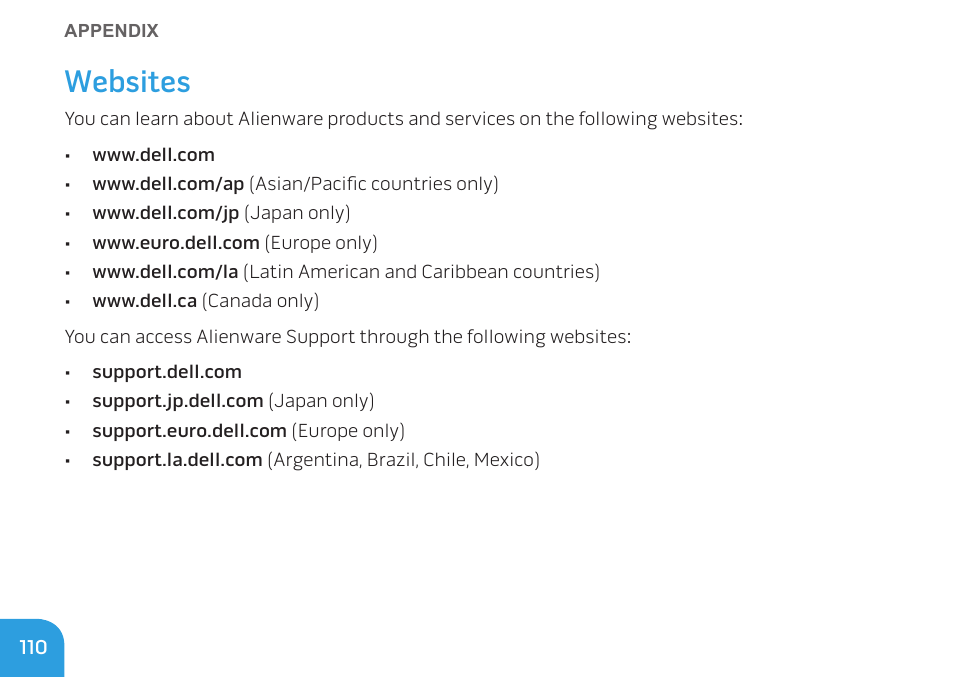 Websites | Dell Alienware M11x R2 (Mid 2010) User Manual | Page 110 / 112