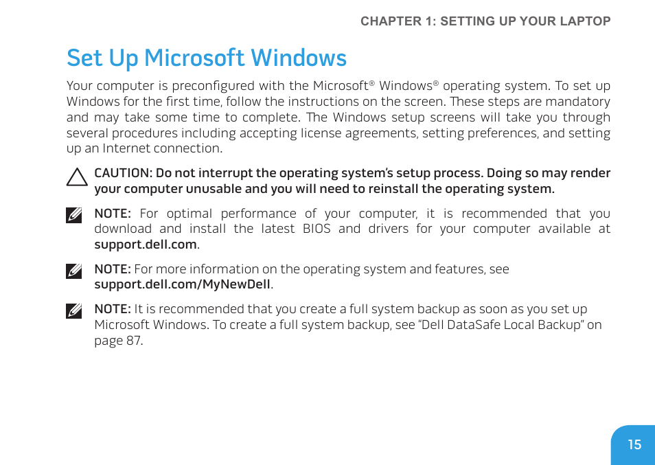 Set up microsoft windows | Dell Alienware M11x R2 (Mid 2010) User Manual | Page 15 / 112